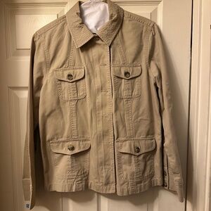Liz Claiborne || Size  XL || Utility Jacket Khaki Tan 100% Cotton, Safari Style